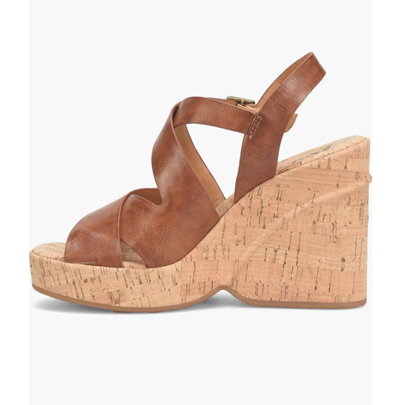 NEW Korks Brigitte Wedge Platform Sandals Sz 10 Dark Tan Strappy Buckle Ankle - Picture 3 of 5